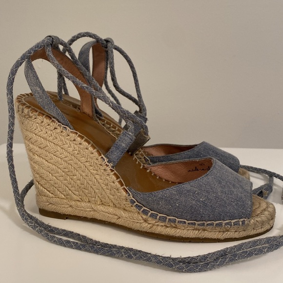 Joie Phyllis Espadrille Denim Lace Up Sandal Wedges - Picture 5 of 9